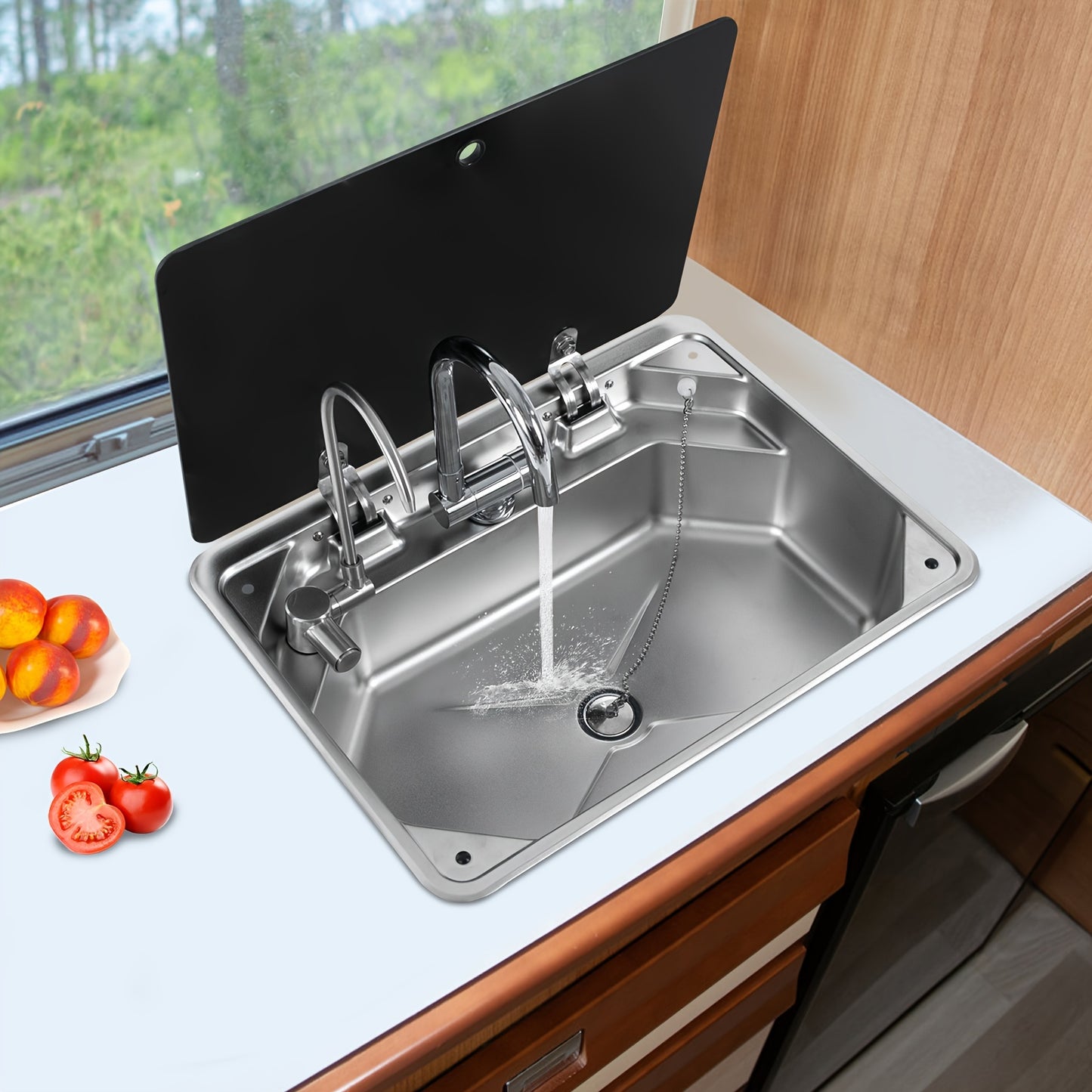 Spacious Stainless Steel RV Kitchen Sink - 17.83x12.8" with Hot & Cold Water Faucet