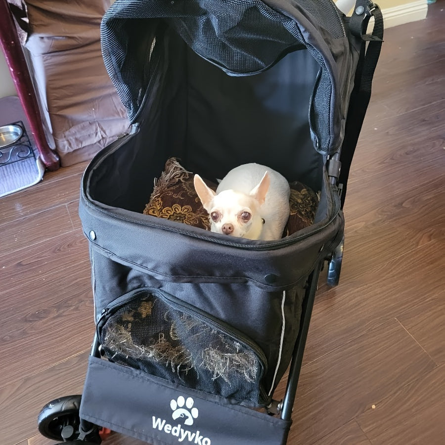 Pet Stroller for Small Dogs Cats, Up to 33 LBS with Storage Basket & Cup Holder, Dark gray