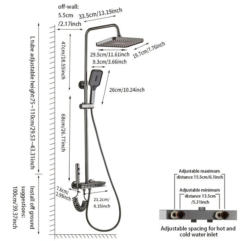 Luxury shower system for RVs- With LED digital display and ambient light