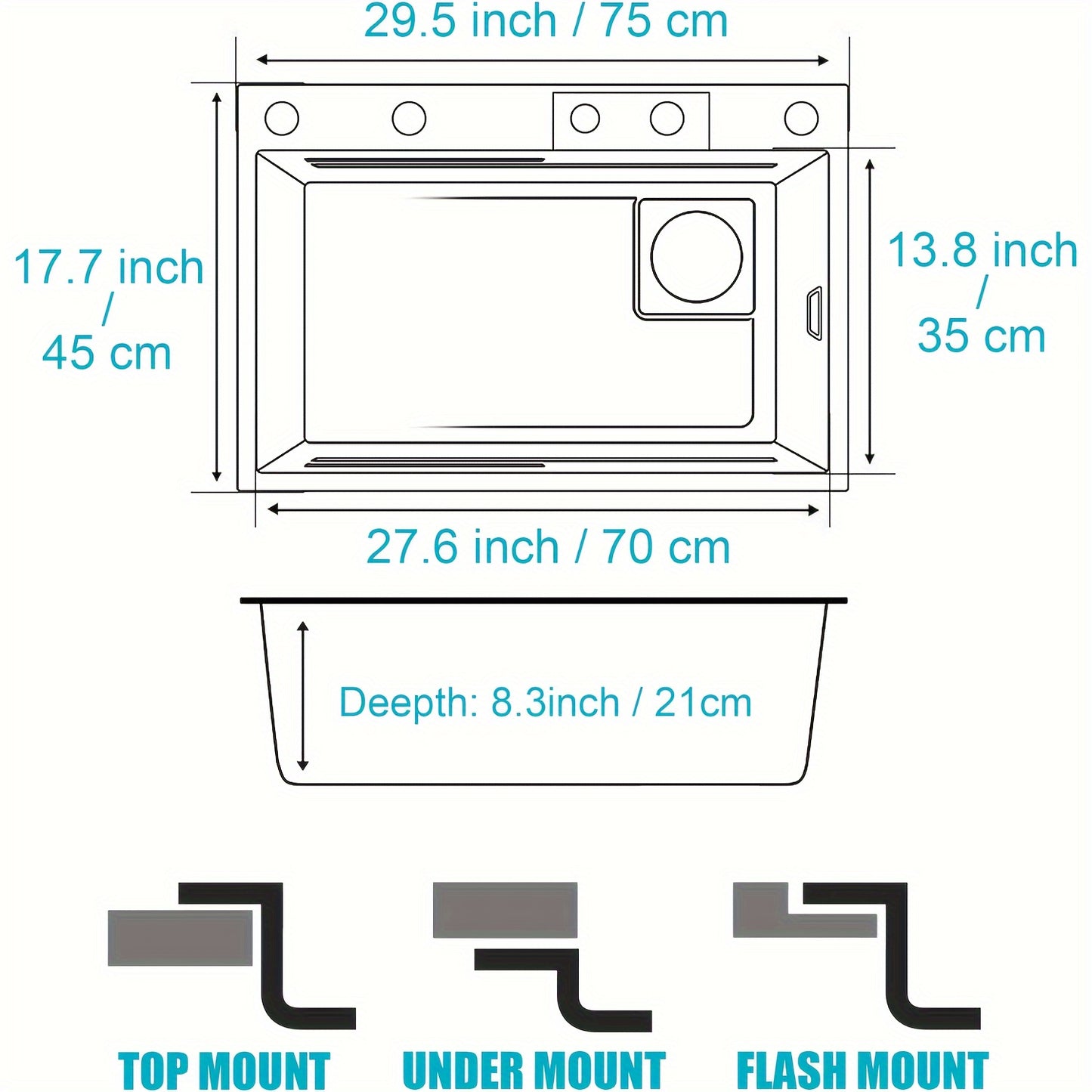 Black Nano Embedded Kitchen Sink, Waterfall Sink With Pull-down Nozzle Faucet, Single Slot Embedded Kitchen Sink Workstation With LED Temperature Display