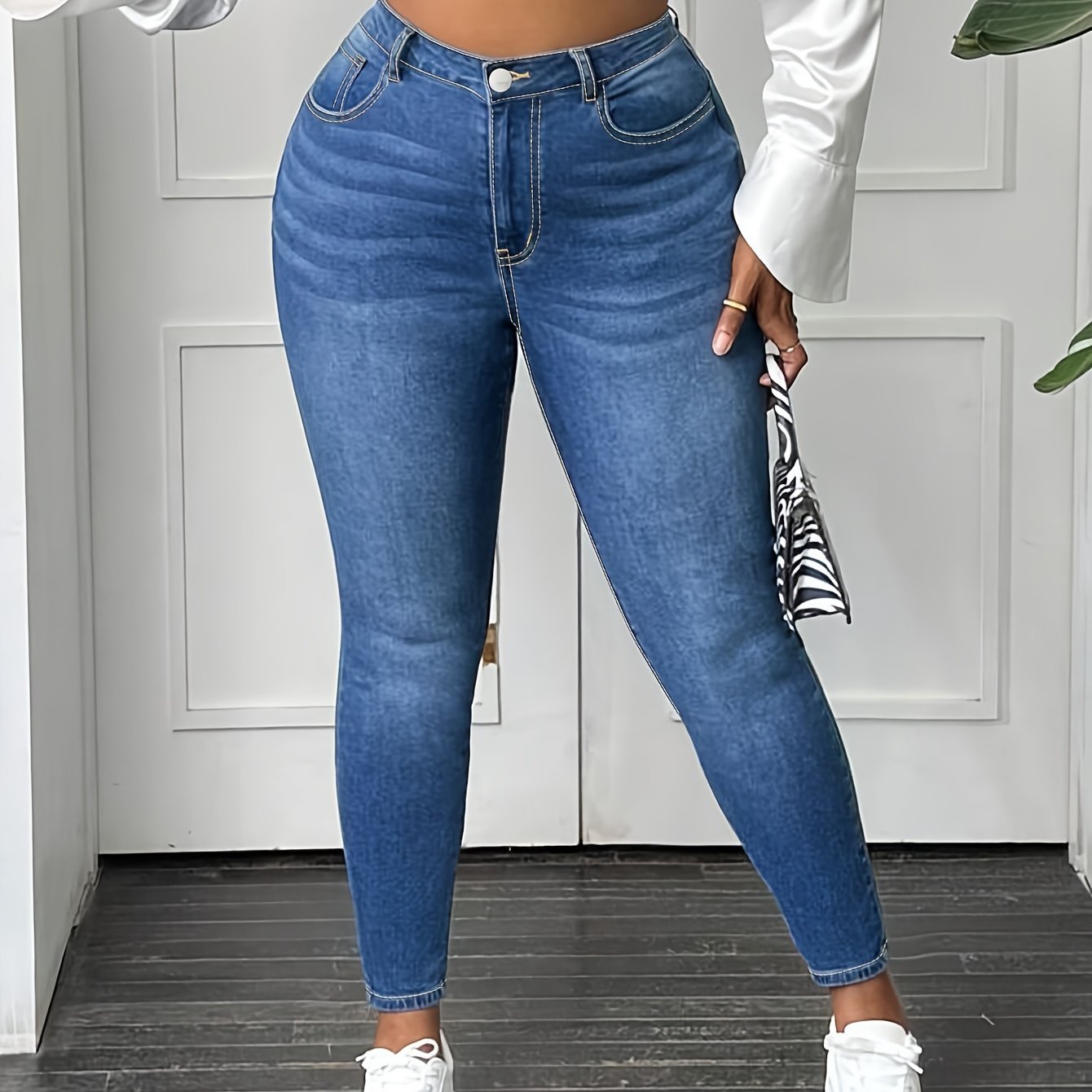 Women'S Clothing Large Size Elastic Waist High Four-Season Jeans