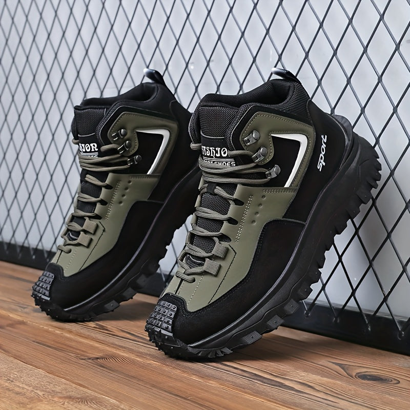 Men's Tactical Hiking Boots - High-Top, Breathable Mesh & PU Upper, Non-Slip PVC Sole with Rugged Grip