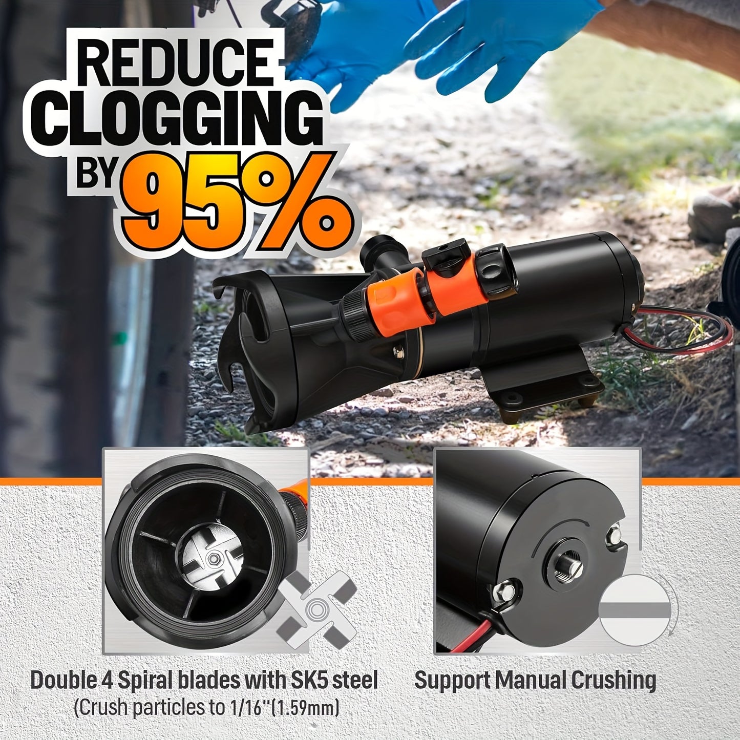 Portable 12V RV Macerator Waste Pump Kit - 12GPM, 3.2ft Lift, 10ft Suction, DC Powered, Complete Set with Copper Wiring & Hoses, Ideal for Right Out of Box Setup