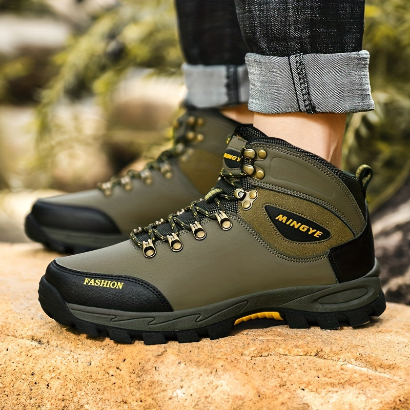 Olive Green High-Top Hiking Boots - All-Season Comfort with EVA Insole & TPR Sole, Lace-Up