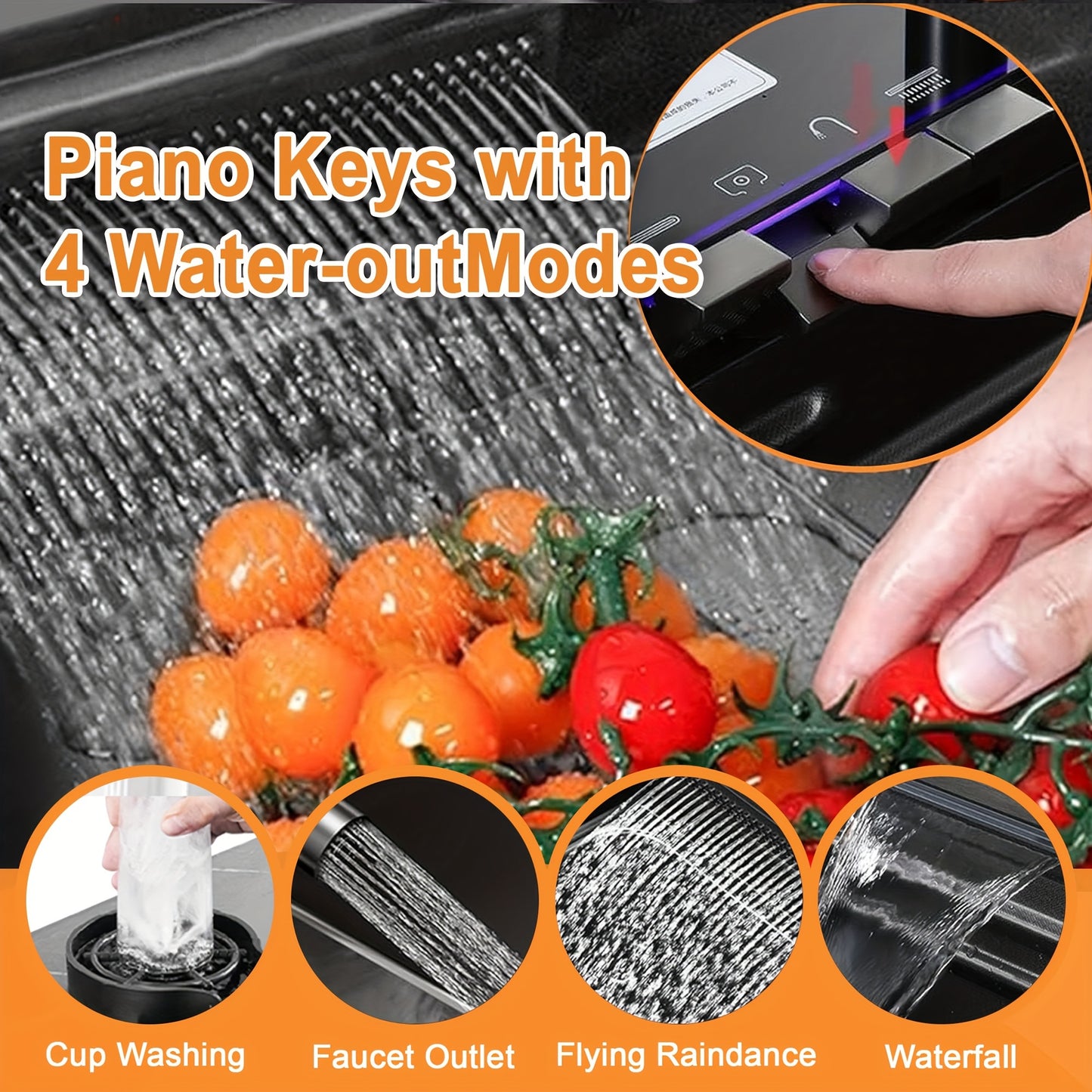 Waterfall Kitchen Sink, 30"/31.5" Drop In Smart Stainless Steel Kitchen Sink With Digital Display And Multifunctional Faucet