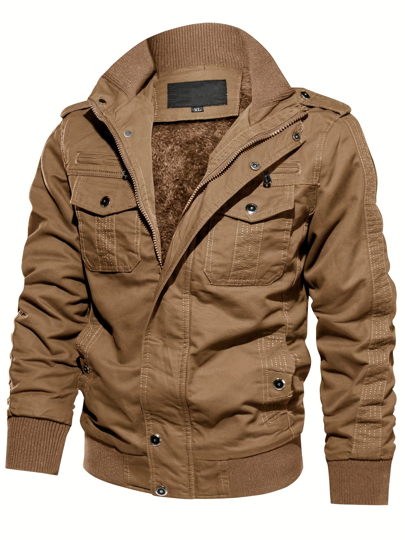 Men's Fleece Jacket And Coat Winter Full Zip Multi-Pocket 2 Chest Pockets 2 Side Pockets And 1 Inner Pocket Fleece Lined Windproof