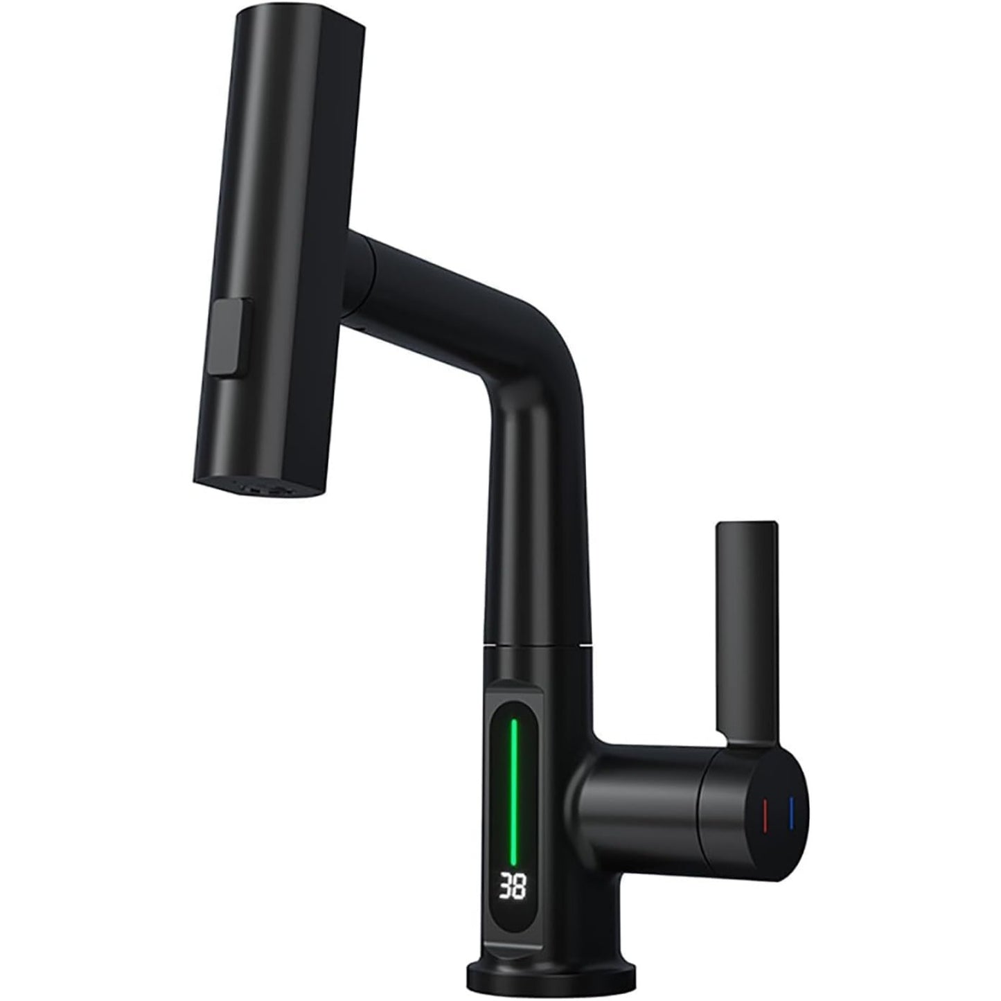 Classic Waterfall Bathroom Faucet with Pull-Down Sprayer, Digital Temperature Display