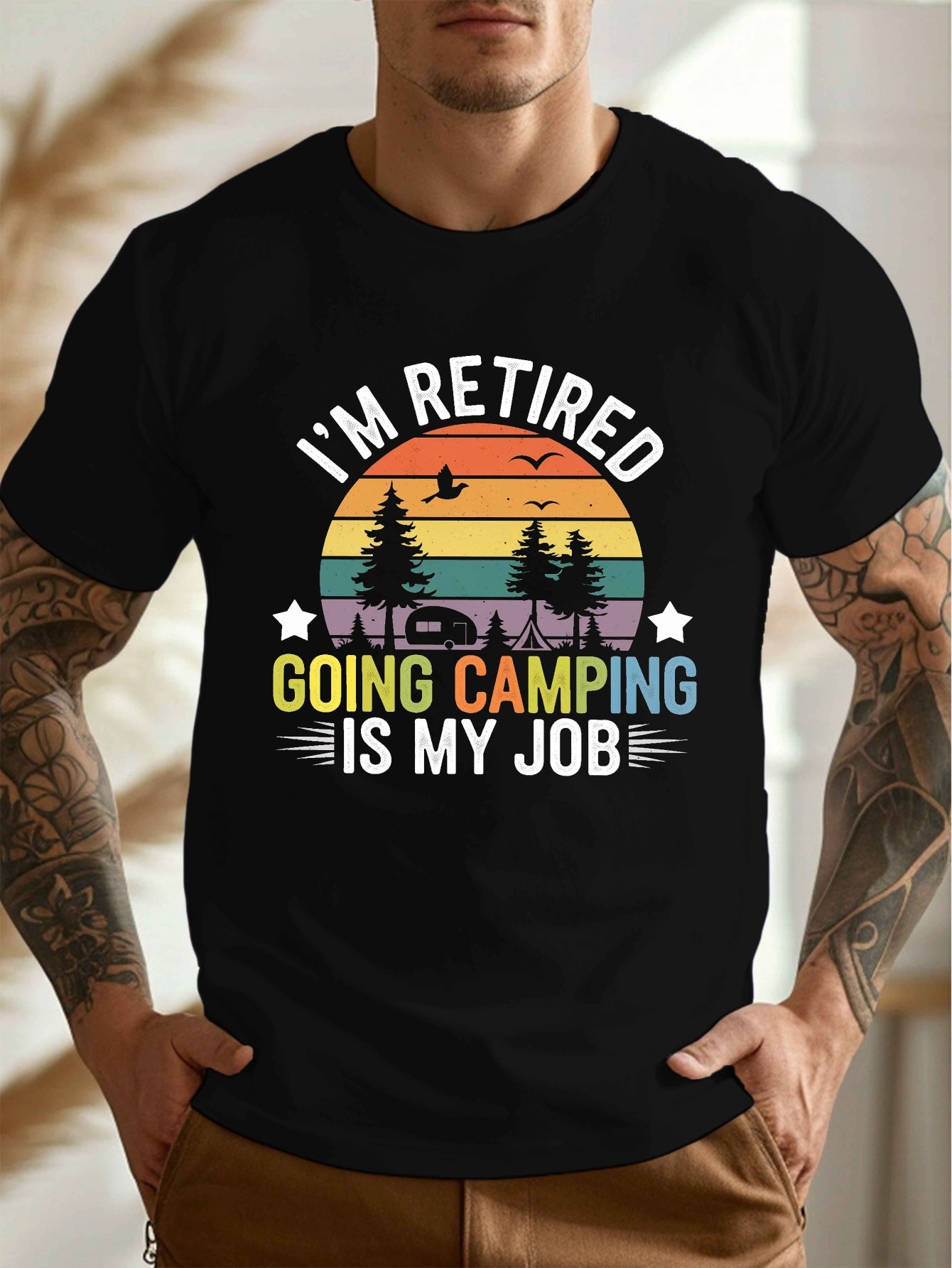 Men's Casual Forest Camping T-Shirt, PLUS SIZE