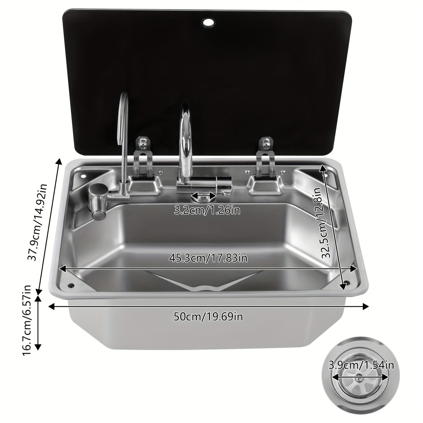 Spacious Stainless Steel RV Kitchen Sink - 17.83x12.8" with Hot & Cold Water Faucet