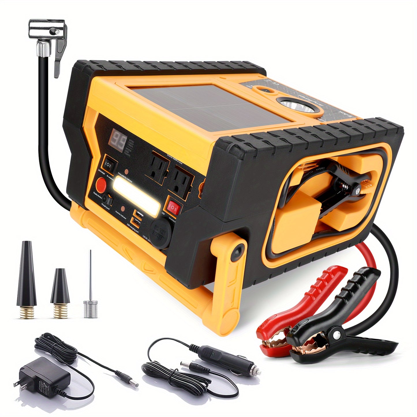 2000A Jump Starter With 260PSI Air Compressor, 10-in-1 Multi-functional Heavy Duty 12V Car Jump Starter Power Station 400W Inverter Outlet Power Bank USB/DC Port, Battery Booster Pack Battery Charge