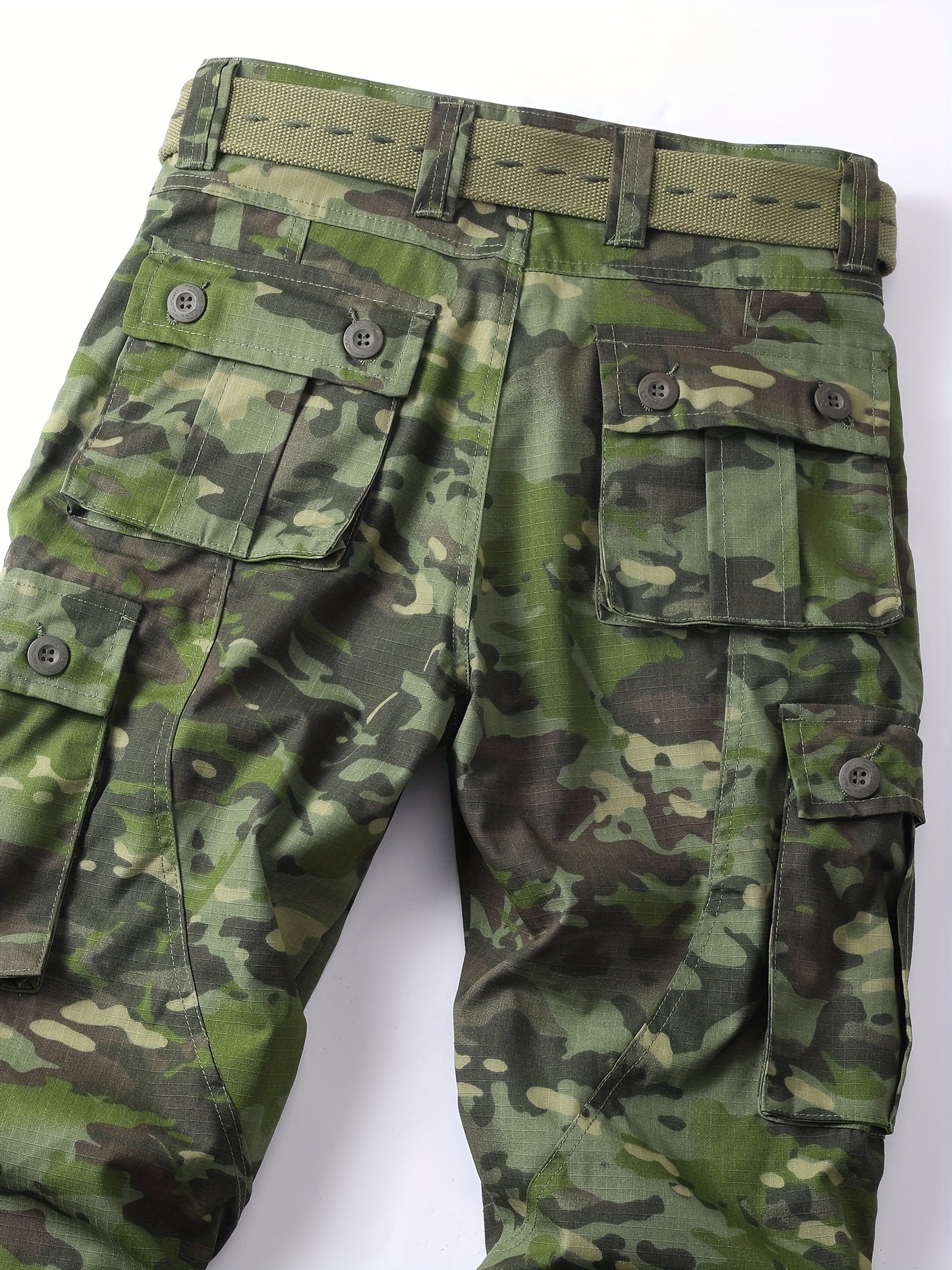 Men's Camo Cargo Pants - Lightweight, Ripstop, Multi-Pocket Design - No Belt Included